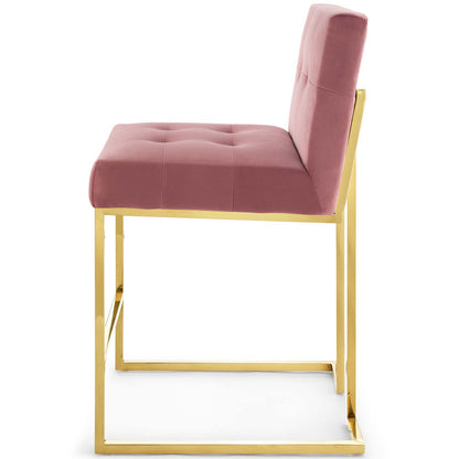 Privy Gold Stainless Steel Performance Velvet Counter Stool, Velvet, Metal Steel, Gold Pink, 18590