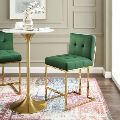Privy Gold Stainless Steel Performance Velvet Counter Stool, Velvet, Metal Steel, Gold Green, 18591