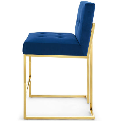 Privy Gold Stainless Steel Performance Velvet Counter Stool, Velvet, Metal Steel, Gold Blue Navy, 18593