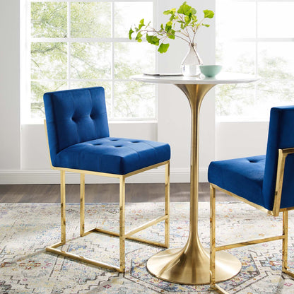 Privy Gold Stainless Steel Performance Velvet Counter Stool, Velvet, Metal Steel, Gold Blue Navy, 18593