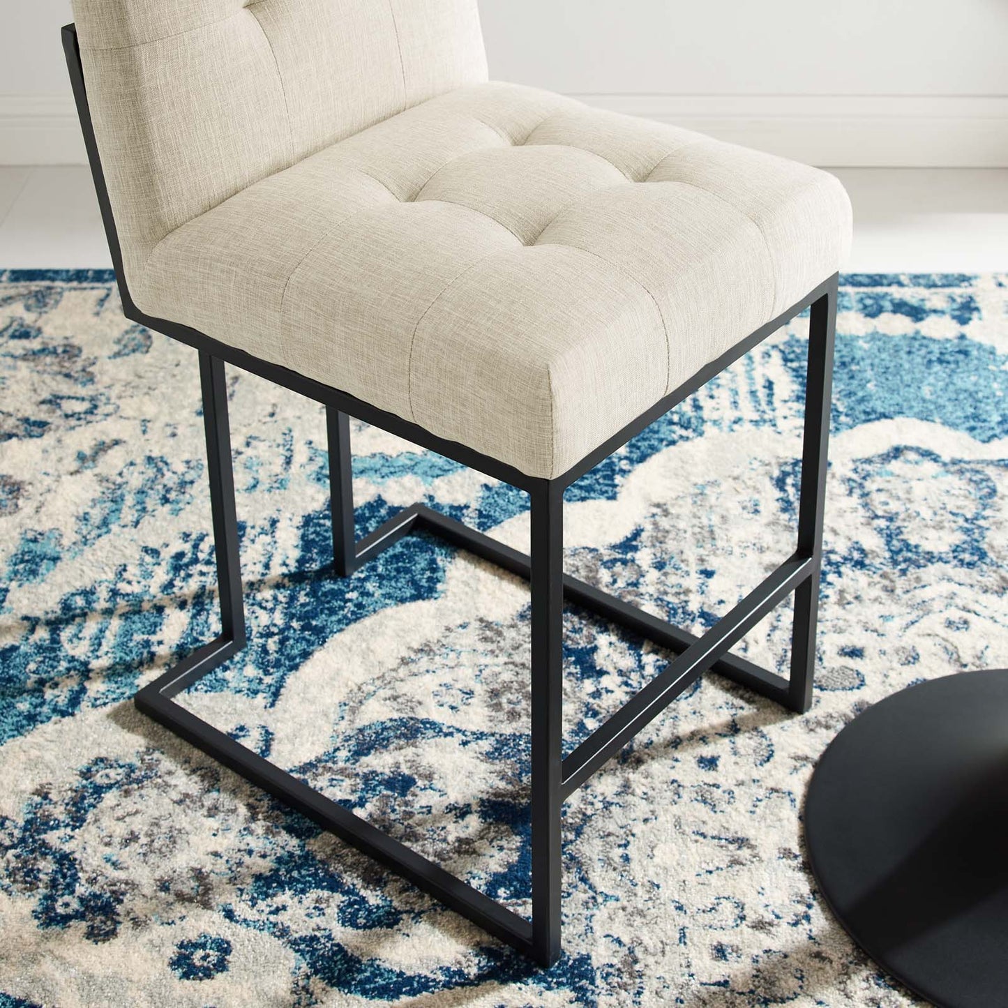 Privy Black Stainless Steel Upholstered Fabric Counter Stool, Fabric, Metal Steel, Black Beige, 18594
