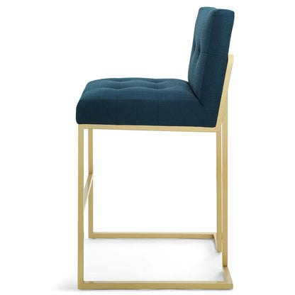 Privy Gold Stainless Steel Upholstered Fabric Bar Stool, Fabric, Metal Steel, Gold Navy Blue, 18597