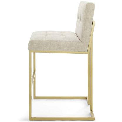 Privy Gold Stainless Steel Upholstered Fabric Bar Stool, Fabric, Metal Steel, Gold Beige, 18598