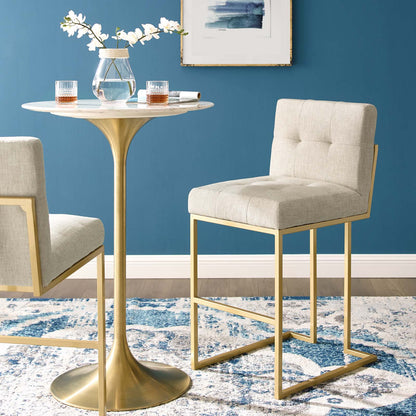 Privy Gold Stainless Steel Upholstered Fabric Bar Stool, Fabric, Metal Steel, Gold Beige, 18598