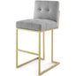 Privy Gold Stainless Steel Upholstered Fabric Bar Stool, Fabric, Metal Steel, Gold Light Grey Gray, 18599