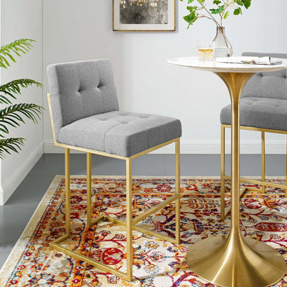 Privy Gold Stainless Steel Upholstered Fabric Bar Stool, Fabric, Metal Steel, Gold Light Grey Gray, 18599
