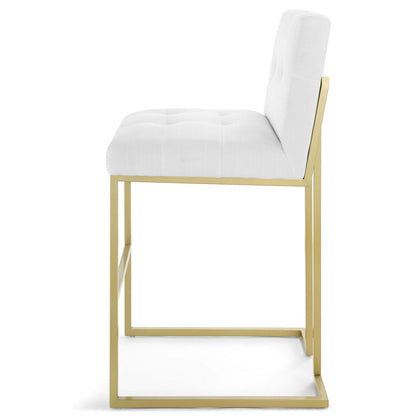 Privy Gold Stainless Steel Upholstered Fabric Bar Stool, Fabric, Metal Steel, Gold White, 18600