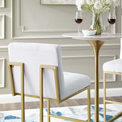 Privy Gold Stainless Steel Upholstered Fabric Bar Stool, Fabric, Metal Steel, Gold White, 18600