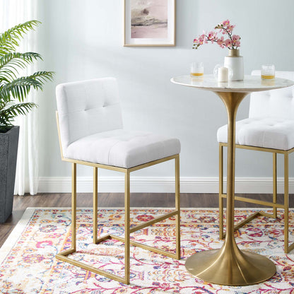 Privy Gold Stainless Steel Upholstered Fabric Bar Stool, Fabric, Metal Steel, Gold White, 18600