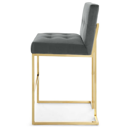 Privy Gold Stainless Steel Performance Velvet Bar Stool, Velvet, Metal Steel, Gold Grey Gray, 18601