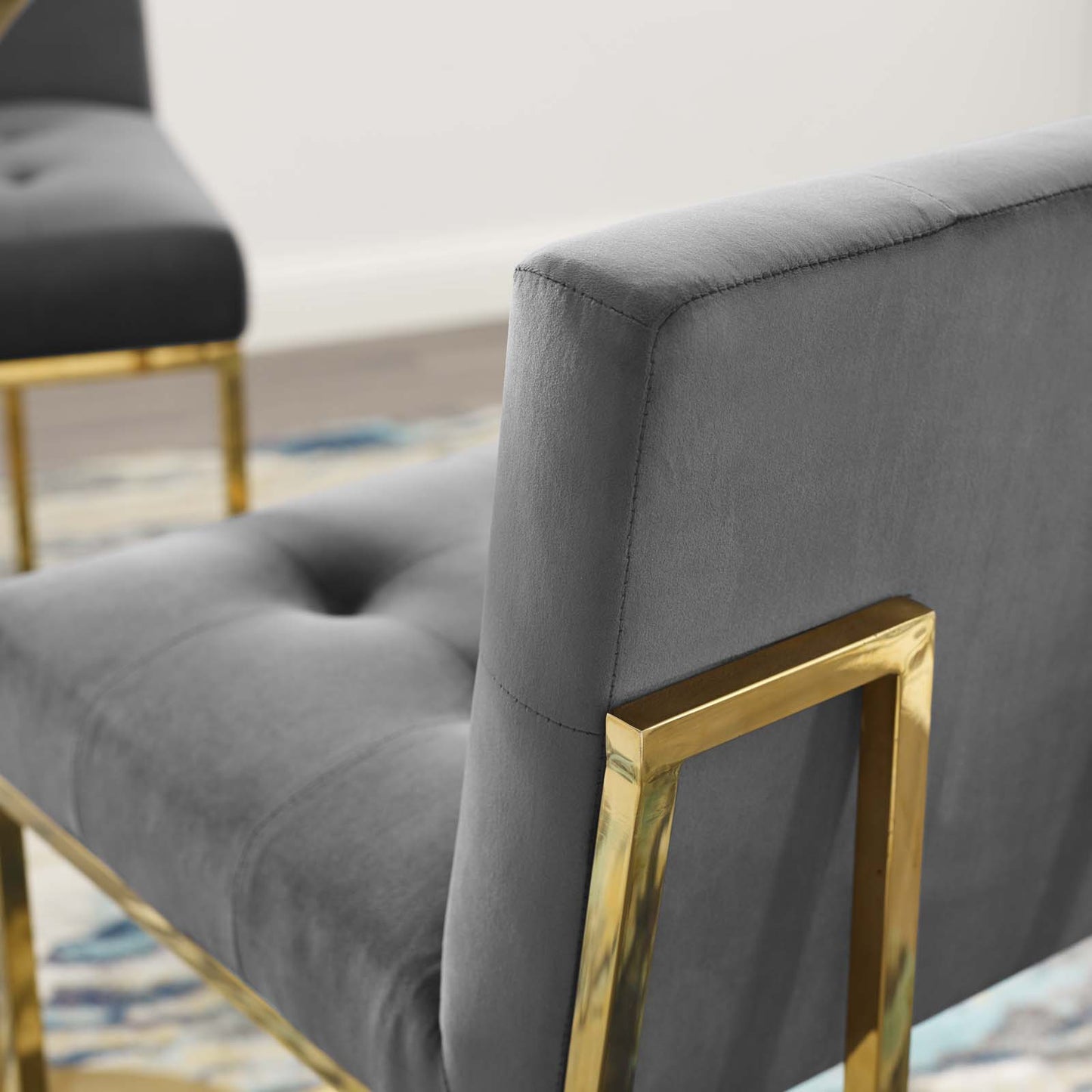 Privy Gold Stainless Steel Performance Velvet Bar Stool, Velvet, Metal Steel, Gold Grey Gray, 18601