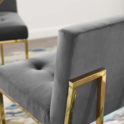 Privy Gold Stainless Steel Performance Velvet Bar Stool, Velvet, Metal Steel, Gold Grey Gray, 18601