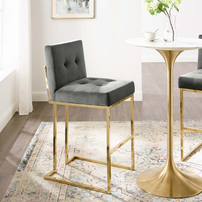Privy Gold Stainless Steel Performance Velvet Bar Stool, Velvet, Metal Steel, Gold Grey Gray, 18601