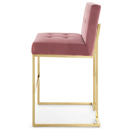 Privy Gold Stainless Steel Performance Velvet Bar Stool, Velvet, Metal Steel, Gold Pink, 18602