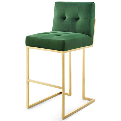 Privy Gold Stainless Steel Performance Velvet Bar Stool, Velvet, Metal Steel, Gold Green, 18603