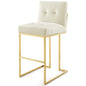 Privy Gold Stainless Steel Performance Velvet Bar Stool, Velvet, Metal Steel, Gold Ivory White, 18604