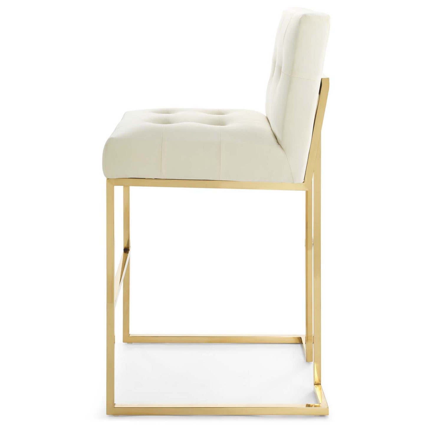 Privy Gold Stainless Steel Performance Velvet Bar Stool, Velvet, Metal Steel, Gold Ivory White, 18604