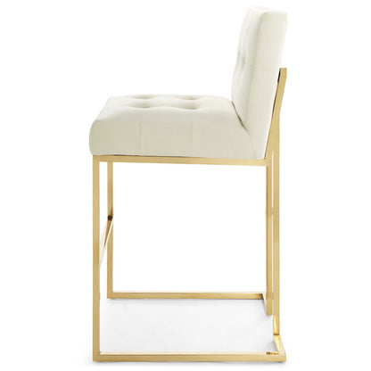 Privy Gold Stainless Steel Performance Velvet Bar Stool, Velvet, Metal Steel, Gold Ivory White, 18604
