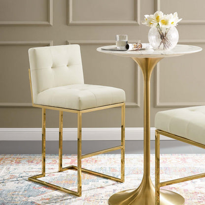 Privy Gold Stainless Steel Performance Velvet Bar Stool, Velvet, Metal Steel, Gold Ivory White, 18604