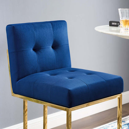 Privy Gold Stainless Steel Performance Velvet Bar Stool, Velvet, Metal Steel, Gold Blue Navy, 18605