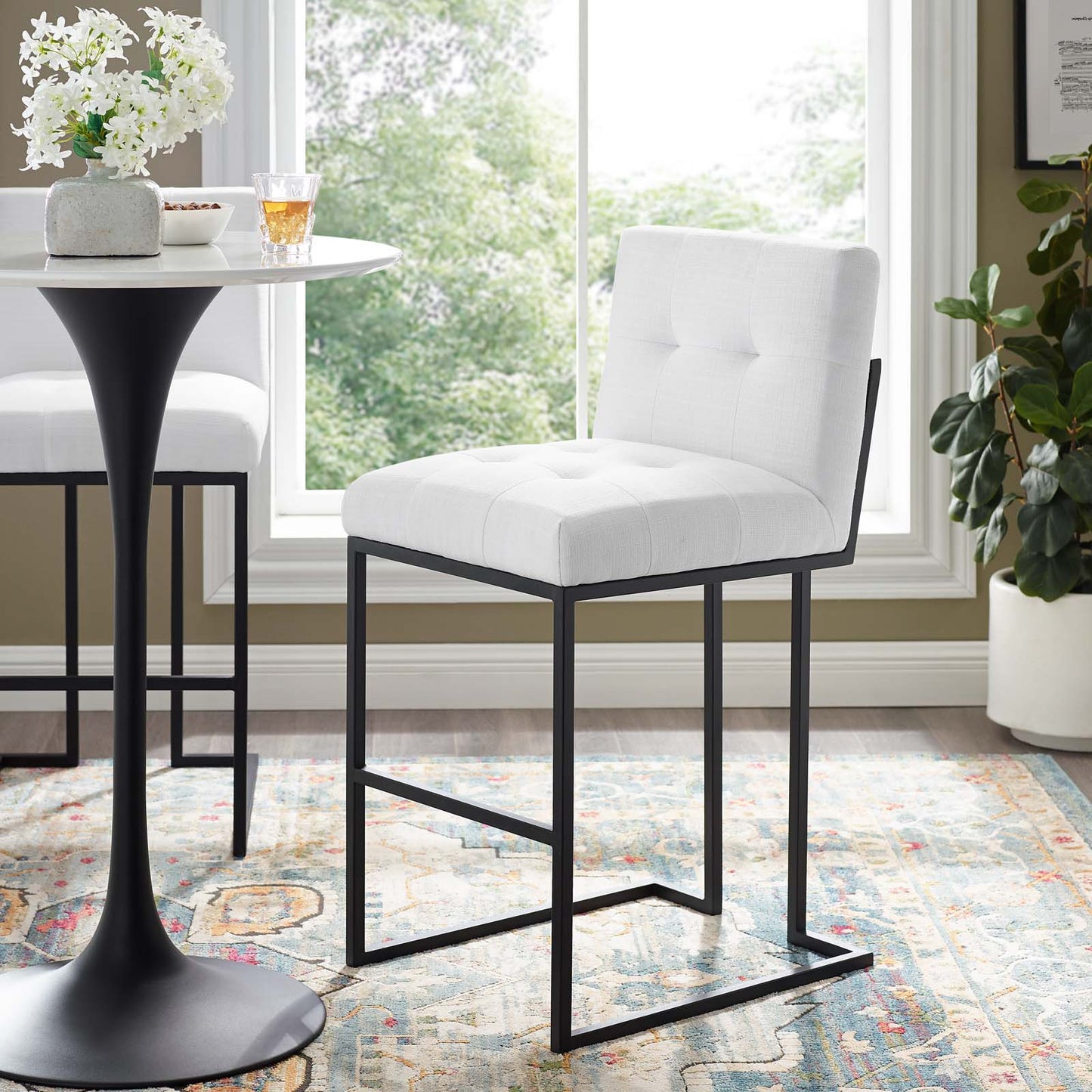 Privy Black Stainless Steel Upholstered Fabric Bar Stool, Fabric, Metal Steel, Black White, 18608
