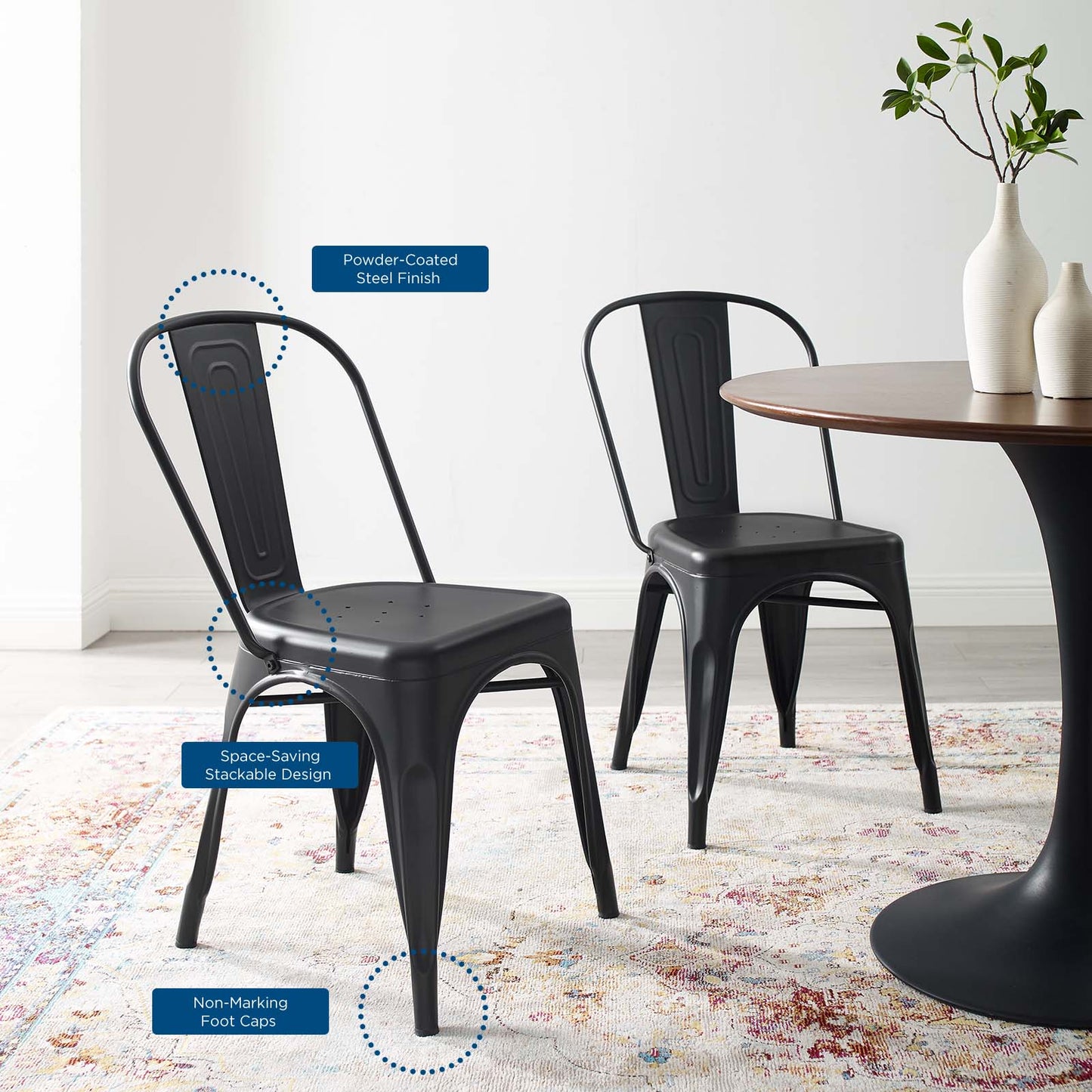 Promenade Bistro Dining Side Chair Set of 2, Metal Steel, Black, 18609
