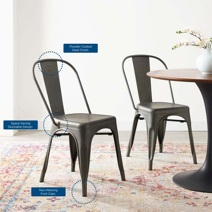 Promenade Bistro Dining Side Chair Set of 2, Metal Steel, Gunmetal Silver, 18611