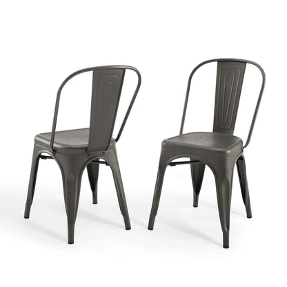 Promenade Bistro Dining Side Chair Set of 2, Metal Steel, Gunmetal Silver, 18611