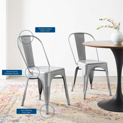 Promenade Bistro Dining Side Chair Set of 2, Metal Steel, Silver, 18612