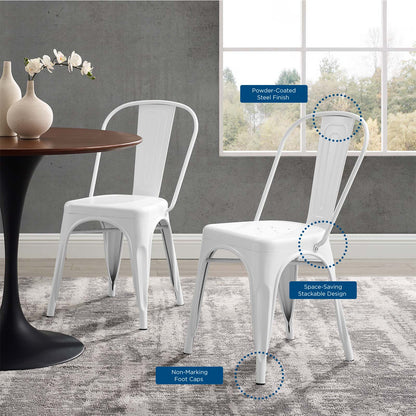 Promenade Bistro Dining Side Chair Set of 2, Metal Steel, White, 18613