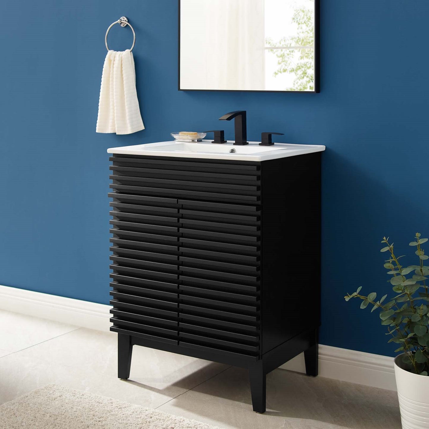 Render Bathroom Vanity, Wood, Black White, 18614