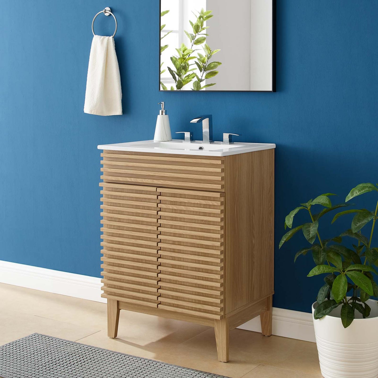 Render Bathroom Vanity, Wood, Brown Oak White, 18616