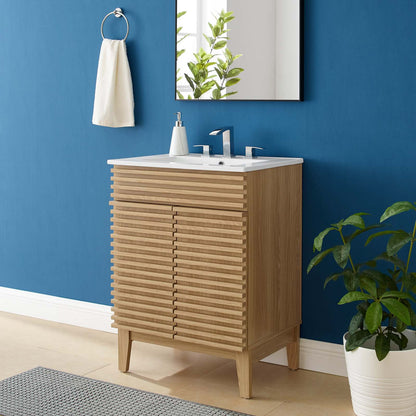 Render Bathroom Vanity, Wood, Brown Oak White, 18616