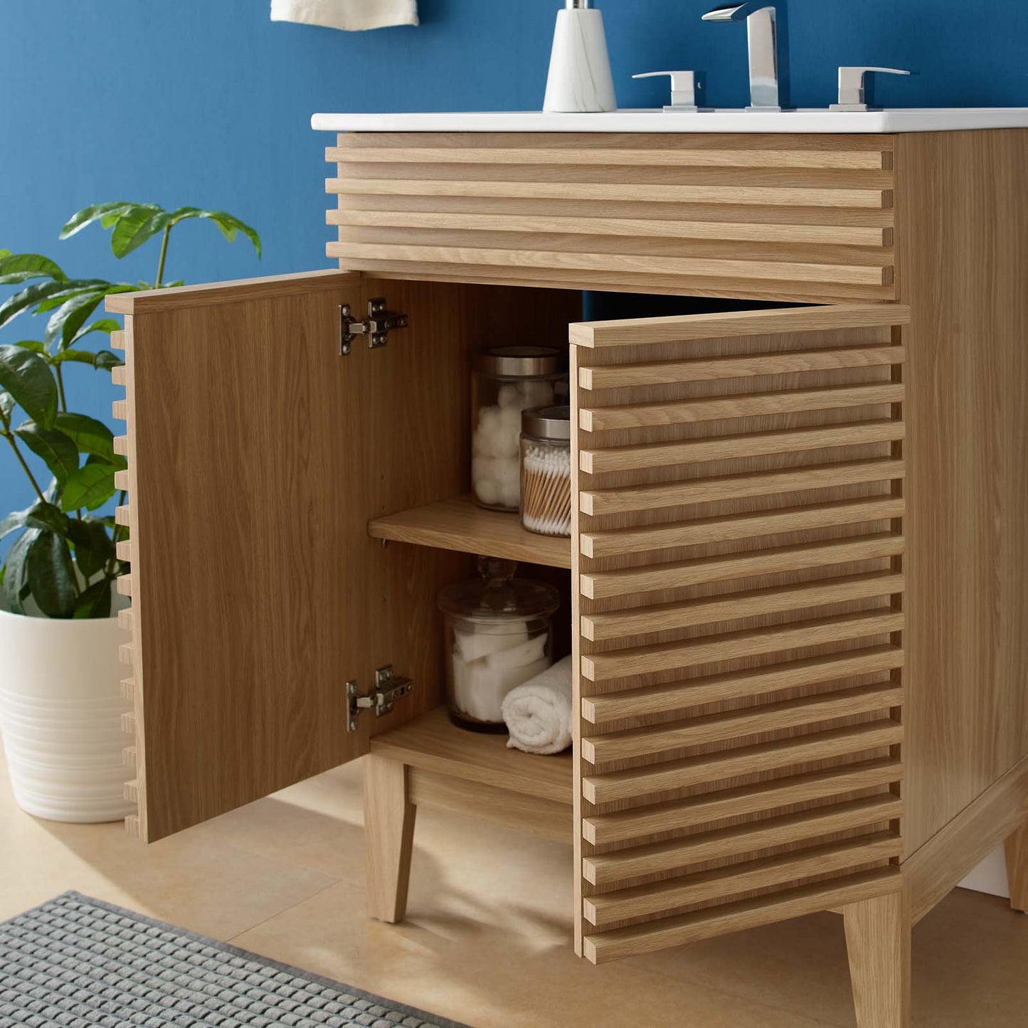 Render Bathroom Vanity, Wood, Brown Oak White, 18616