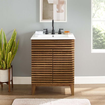 Render Bathroom Vanity, Wood, Brown Walnut White, 18617