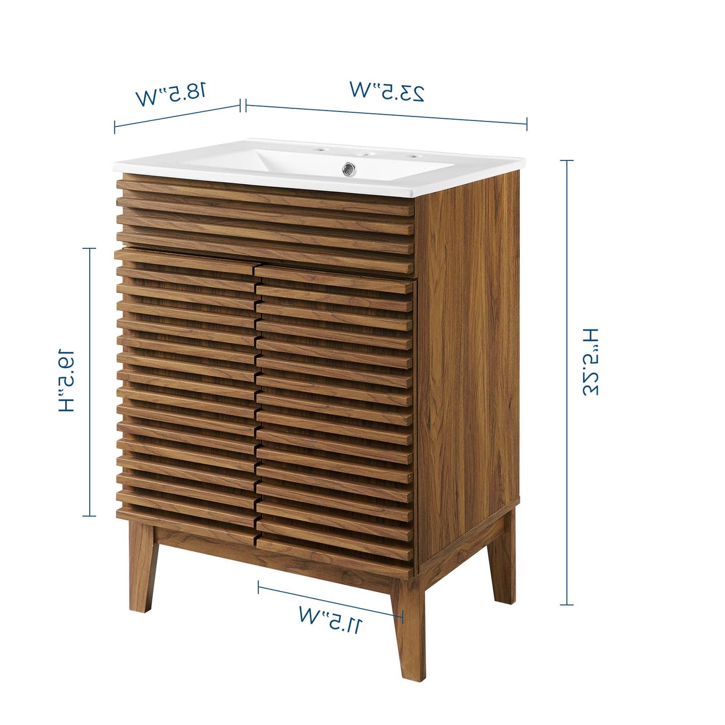 Render Bathroom Vanity, Wood, Brown Walnut White, 18617