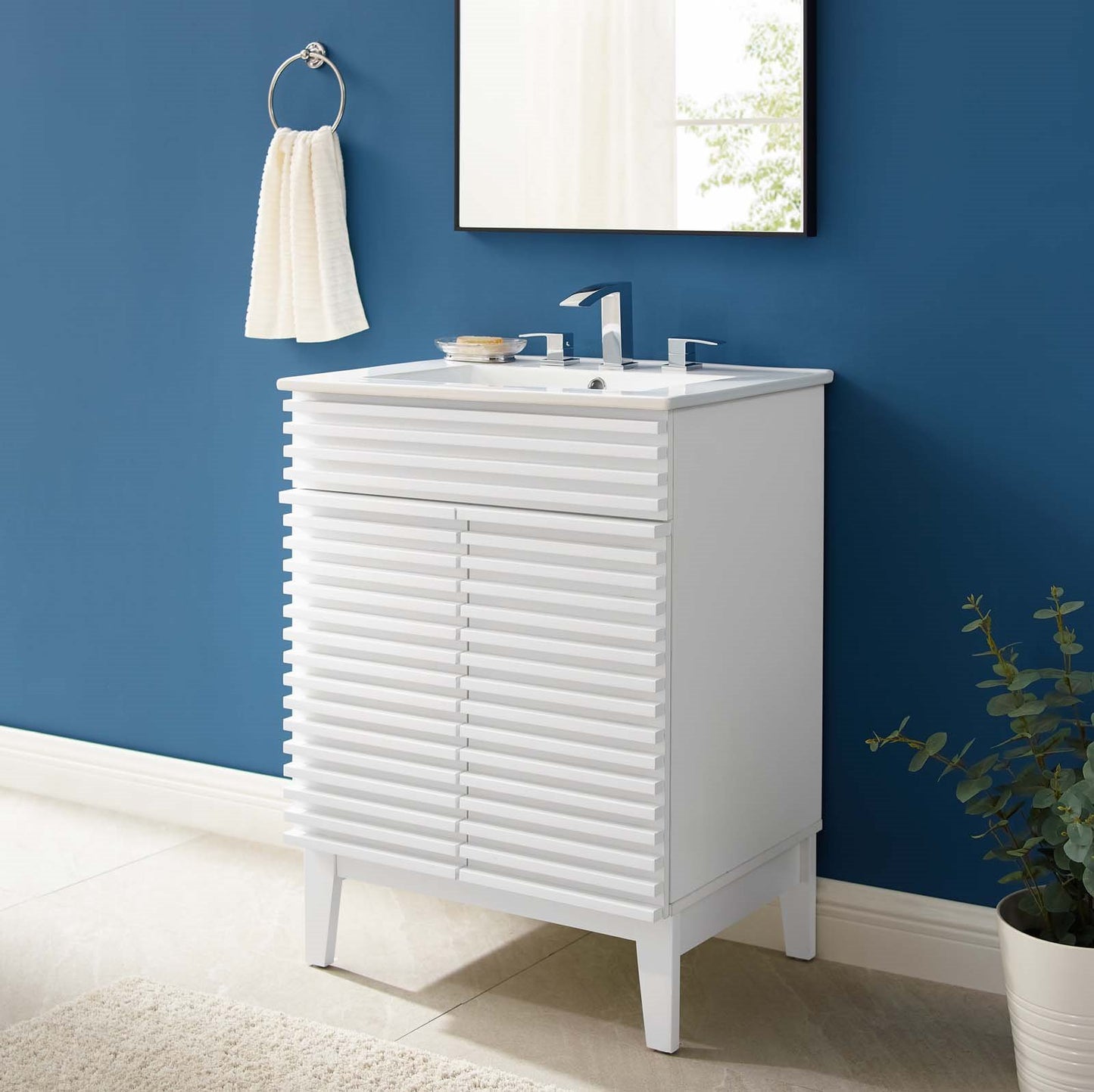 Render Bathroom Vanity, Wood, White, 18618