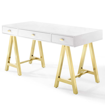 Jettison Office Desk, Wood, Metal Steel, Gold White, 18619