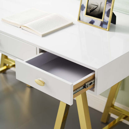 Jettison Office Desk, Wood, Metal Steel, Gold White, 18619