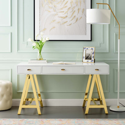 Jettison Office Desk, Wood, Metal Steel, Gold White, 18619