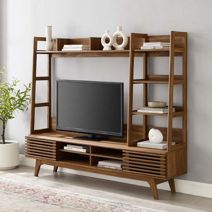 Render TV Stand Entertainment Center, Wood, Brown Walnut, 18621