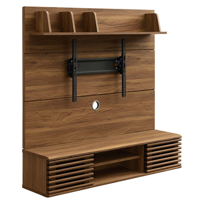 Render Wall Mounted TV Stand Entertainment Center, Wood, Brown Walnut, 18622