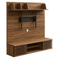 Render Wall Mounted TV Stand Entertainment Center, Wood, Brown Walnut, 18622