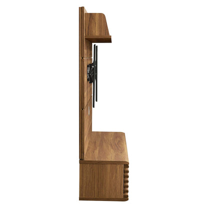 Render Wall Mounted TV Stand Entertainment Center, Wood, Brown Walnut, 18622