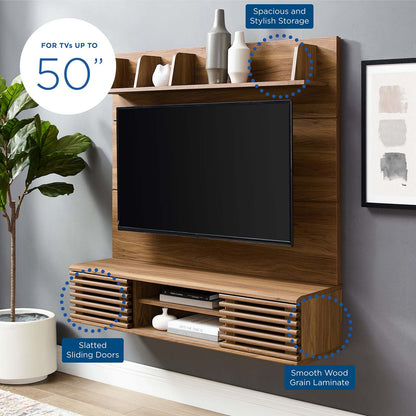 Render Wall Mounted TV Stand Entertainment Center, Wood, Brown Walnut, 18622