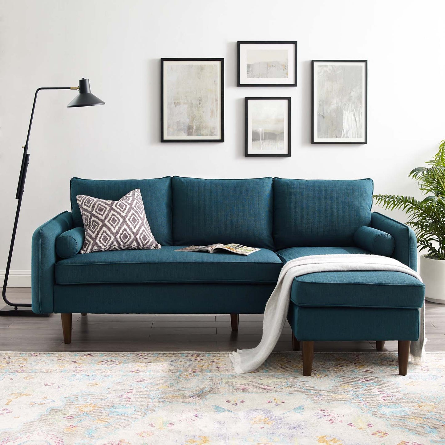 Revive Upholstered Right or Left Sectional Sofa, Fabric, Navy Blue, 18623