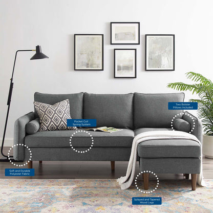 Revive Upholstered Right or Left Sectional Sofa, Fabric, Grey Gray, 18625