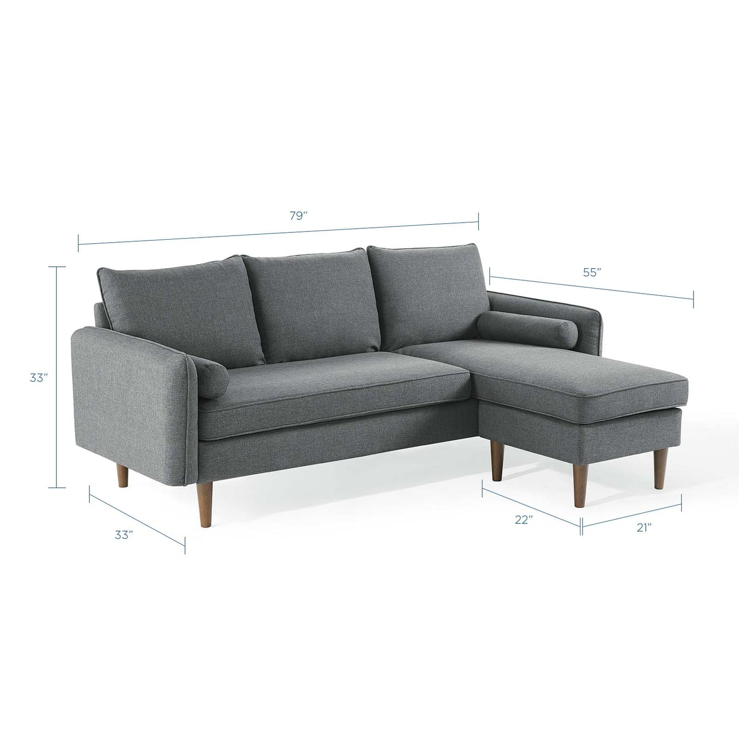 Revive Upholstered Right or Left Sectional Sofa, Fabric, Grey Gray, 18625