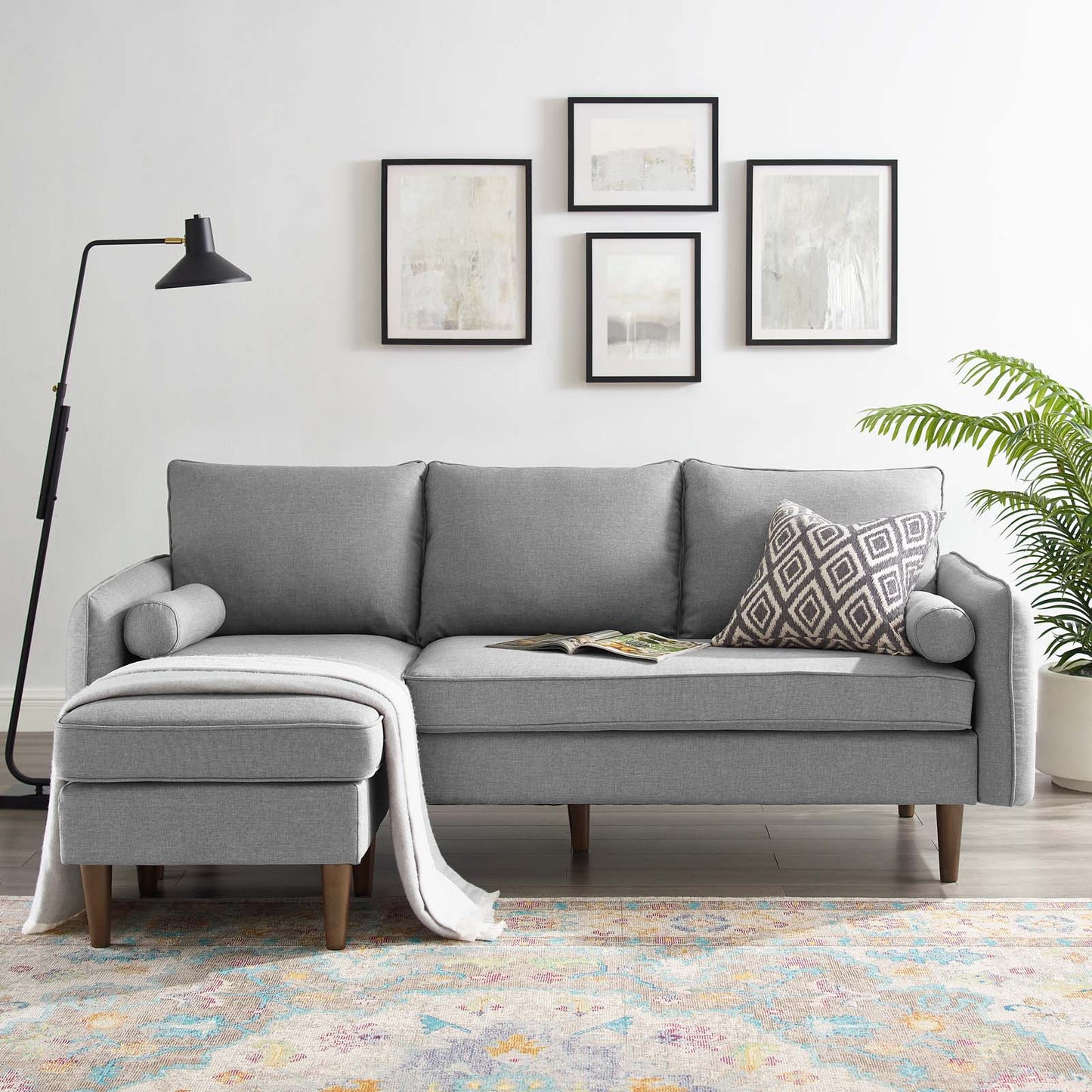 Revive Upholstered Right or Left Sectional Sofa, Fabric, Light Grey Gray, 18626