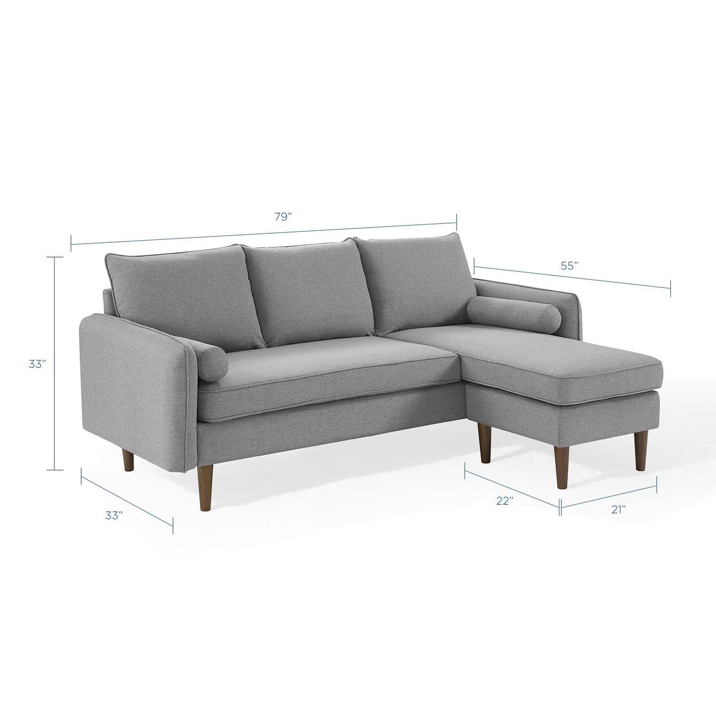 Revive Upholstered Right or Left Sectional Sofa, Fabric, Light Grey Gray, 18626